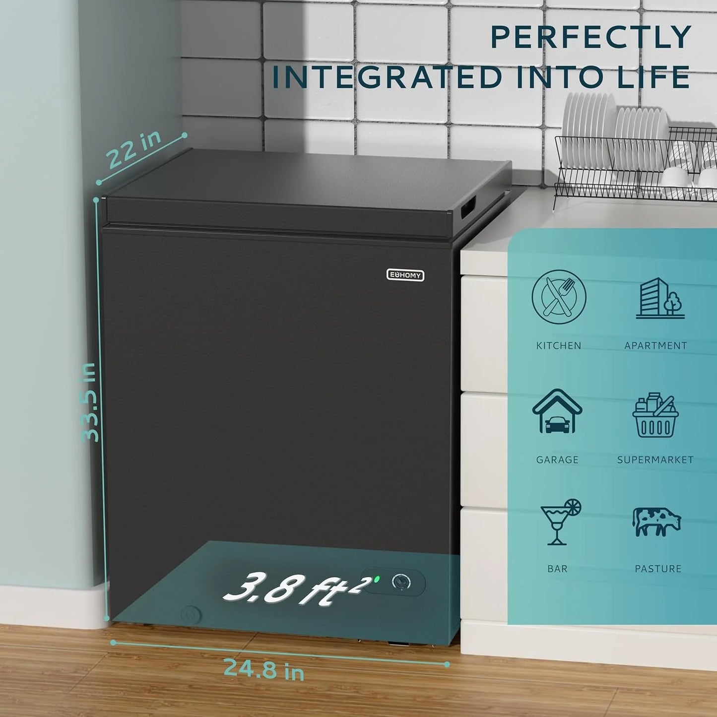 EUHOMY 3.5 Cu.Ft Chest Freezer with Removable Basket, Small Deep Freezer Adjustable 7 Thermostat, Quiet Mini Freezer Free-Standing Top Door, Energy Saving for Apartment/Garage/Basement/Dorm/Home,Black