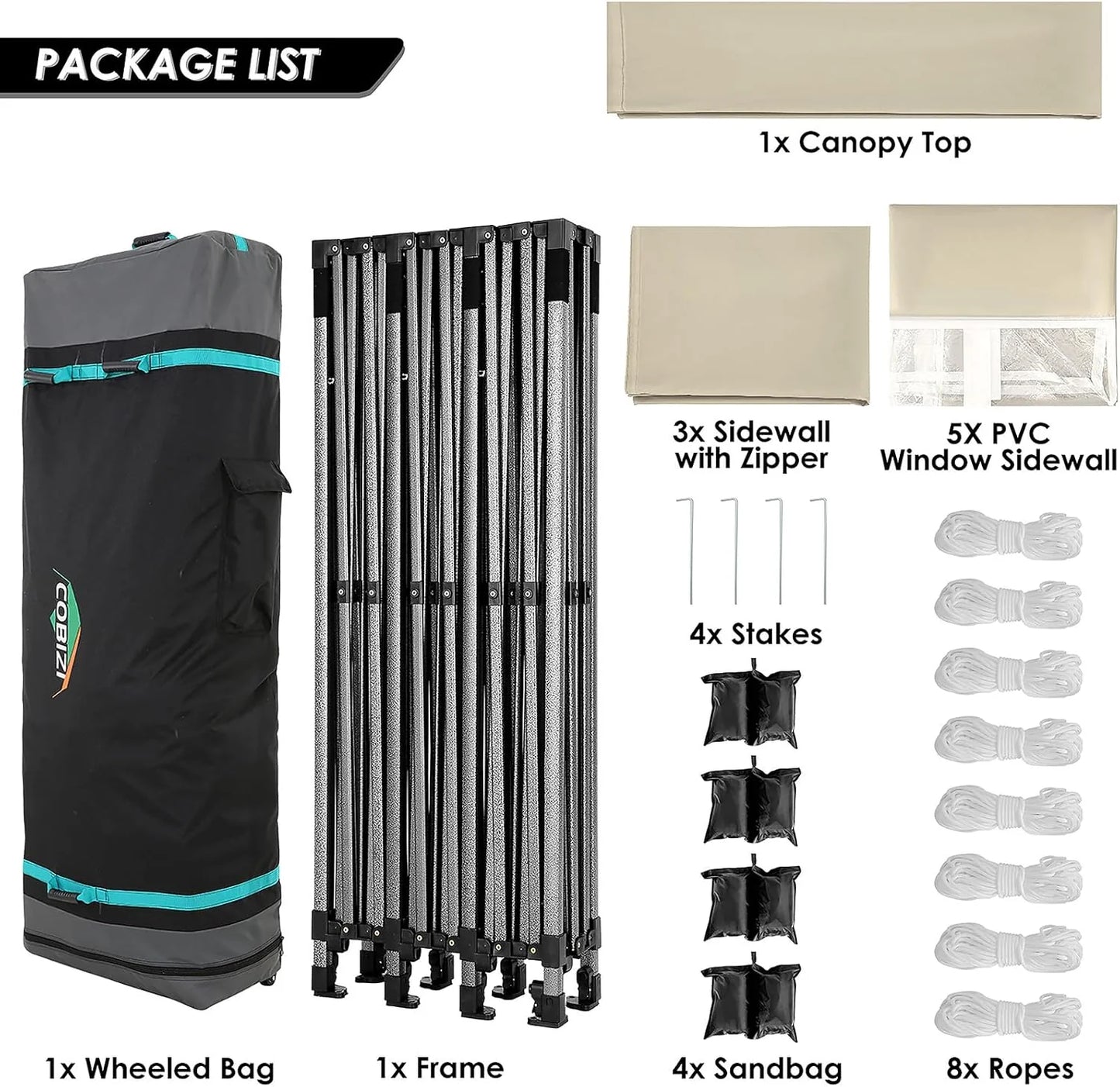 COBIZI 10x20 Heavy Duty Pop up Canopy Tent with 6 sidewalls Easy Up Commercial Outdoor Canopy Wedding Party Tents for Parties All Season Wind & Waterproof Gazebo with Roller Bag,Black(Frame Thickened)