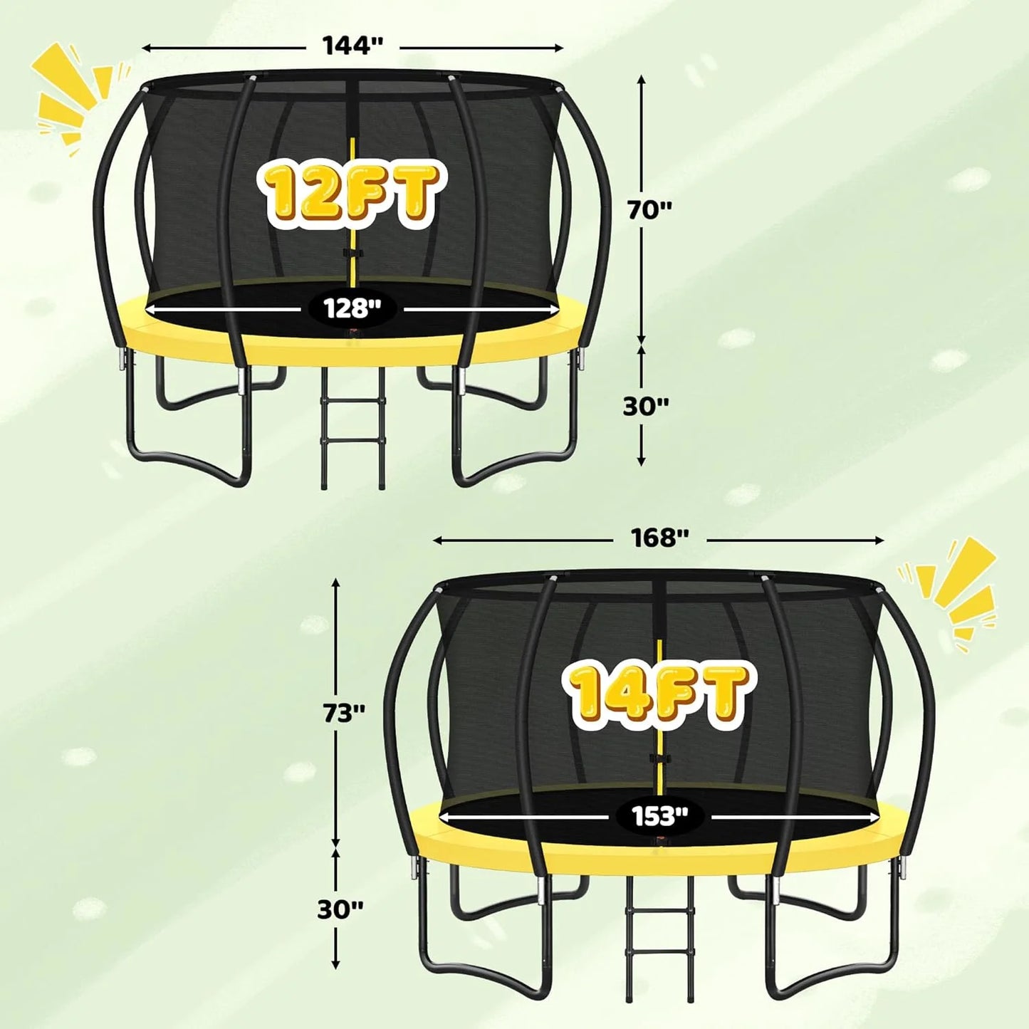 Trampoline 8FT 10FT 12FT 14FT 16FT, Recreational Trampolines with Enclosure Net and Ladder, Outdoor Anti-Rust Trampolines for Kids and Adults, ASTM Approved