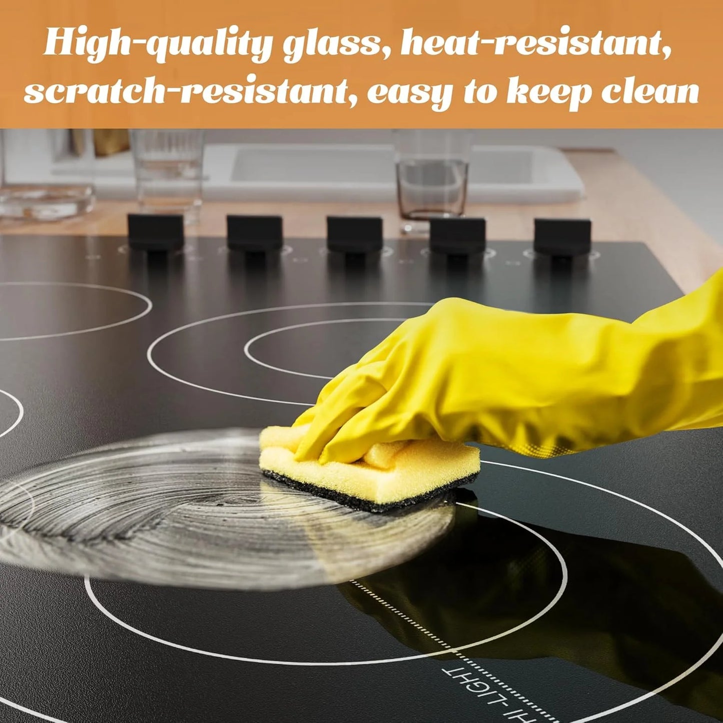 Karinear 30 Inch Electric Cooktop 4 Burners, Knob Control Built-in Ceramic Cooktop, 30" Radiant Electric Stove Top with Glass Protection Metal Frame,Hot Surface Indicator, 220-240v, Hard Wire, No Plug