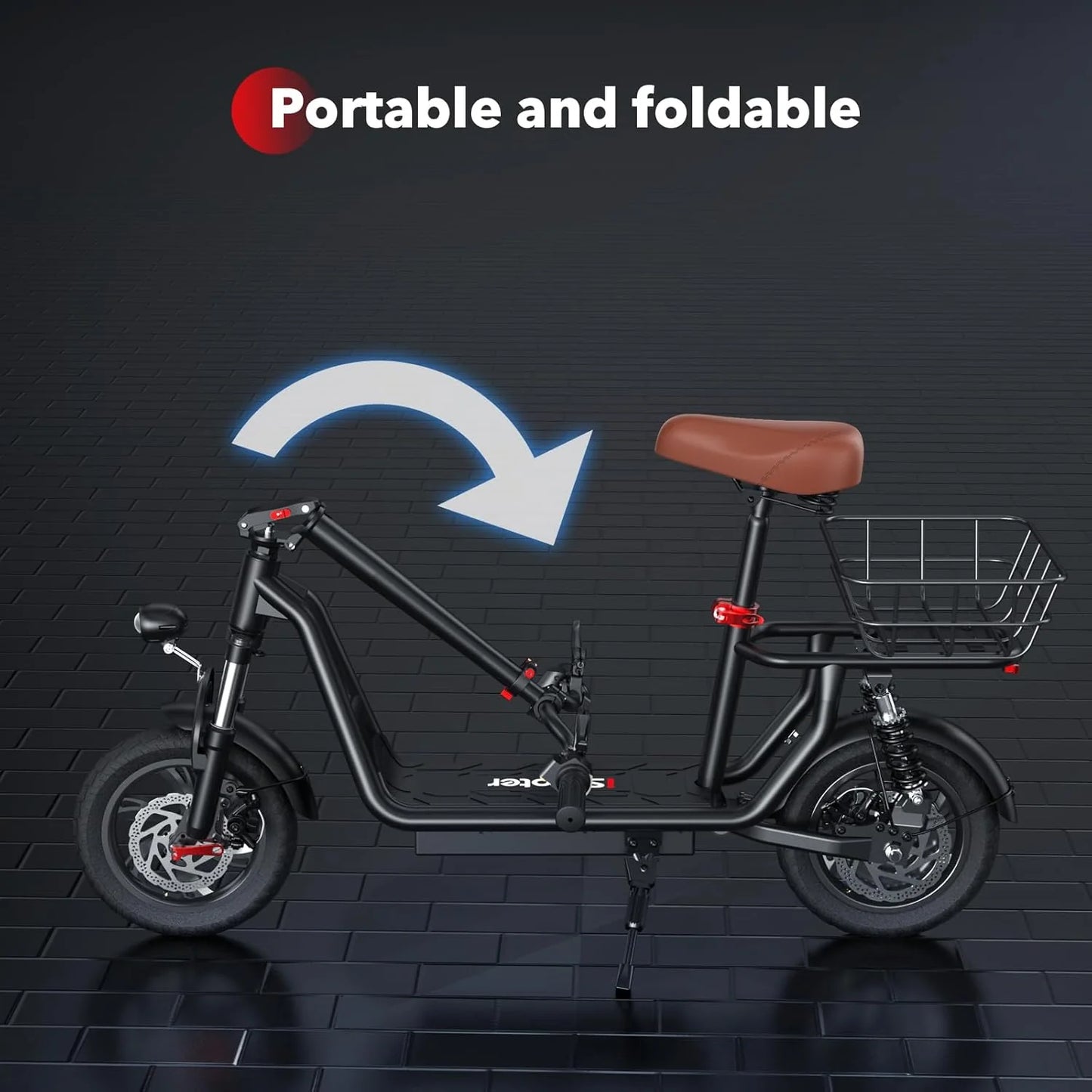 iScooter electric scooter with seat, 37/21 mile range, 28/19/15.6 mph top speed, dual suspension scooter with basket