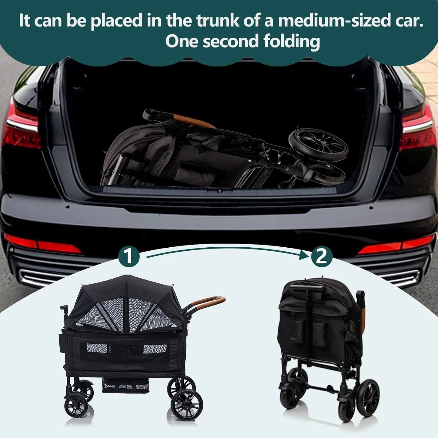 Wagon Stroller for 2 Kids & Cargo-Travel Stroller Push-Pull Double Wagon Lightweight Folding Stroller for Newborn&Toddler with 5-Point Harness,Adjustable Handle Bar and Canopy,Tray Table,Cup Holder