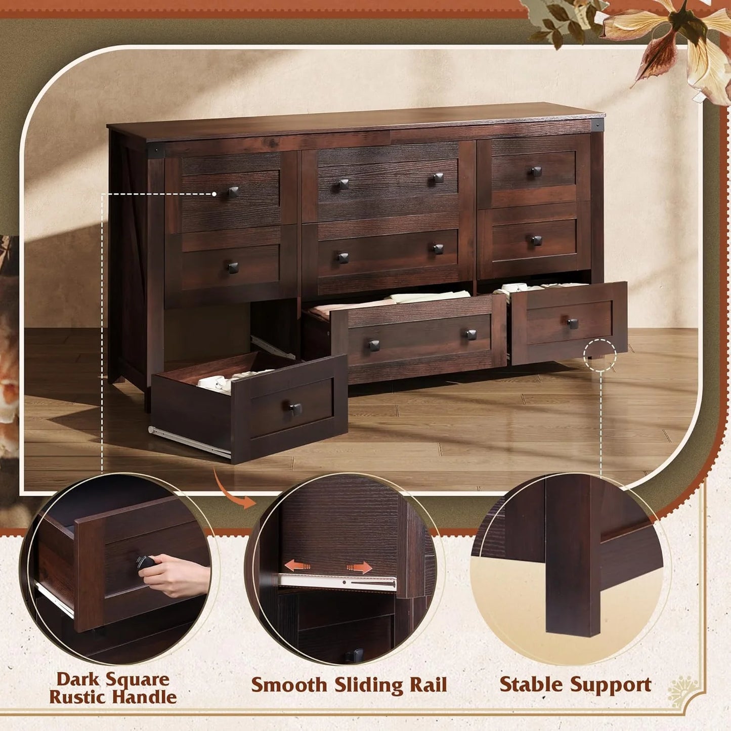 9 Drawer Led Dresser for Bedroom, 58.35'' Wide Wood Dresser Storage Organizer with Power Outlets for 65'' TV, Dressers with Open Shelves