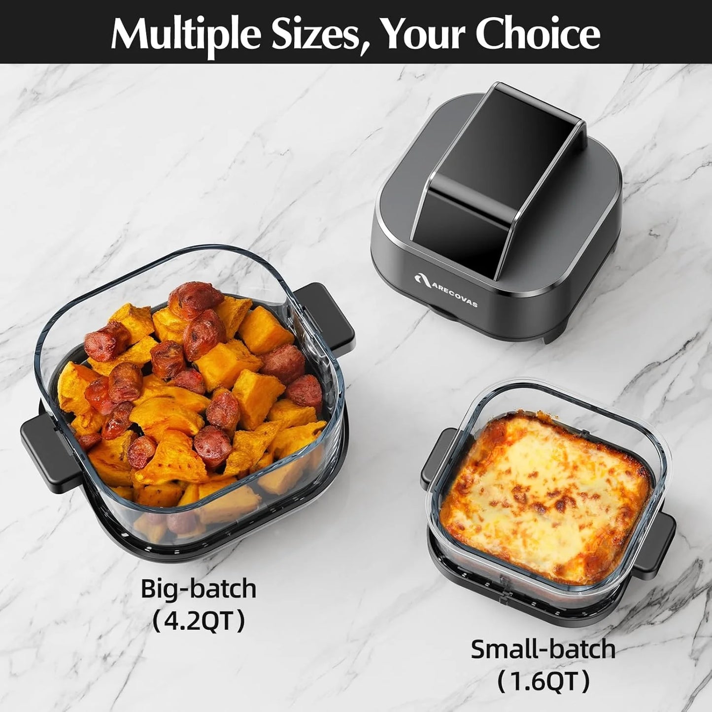 4-in-1 Portable Glass Air Fryer 140–400°F Precise Heat