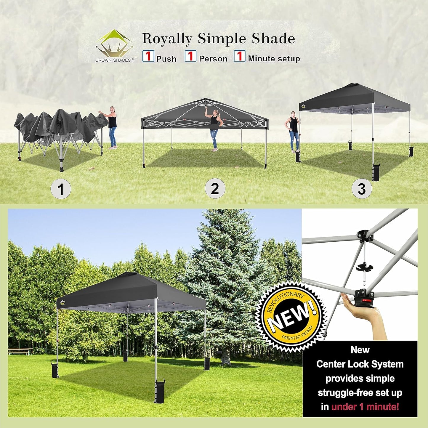 10x10 Pop-Up Awning - One-Click Installation Beach Tent - Outdoor Sunshade Silver Coated Top, 3 Heights and 4 Sand Pockets