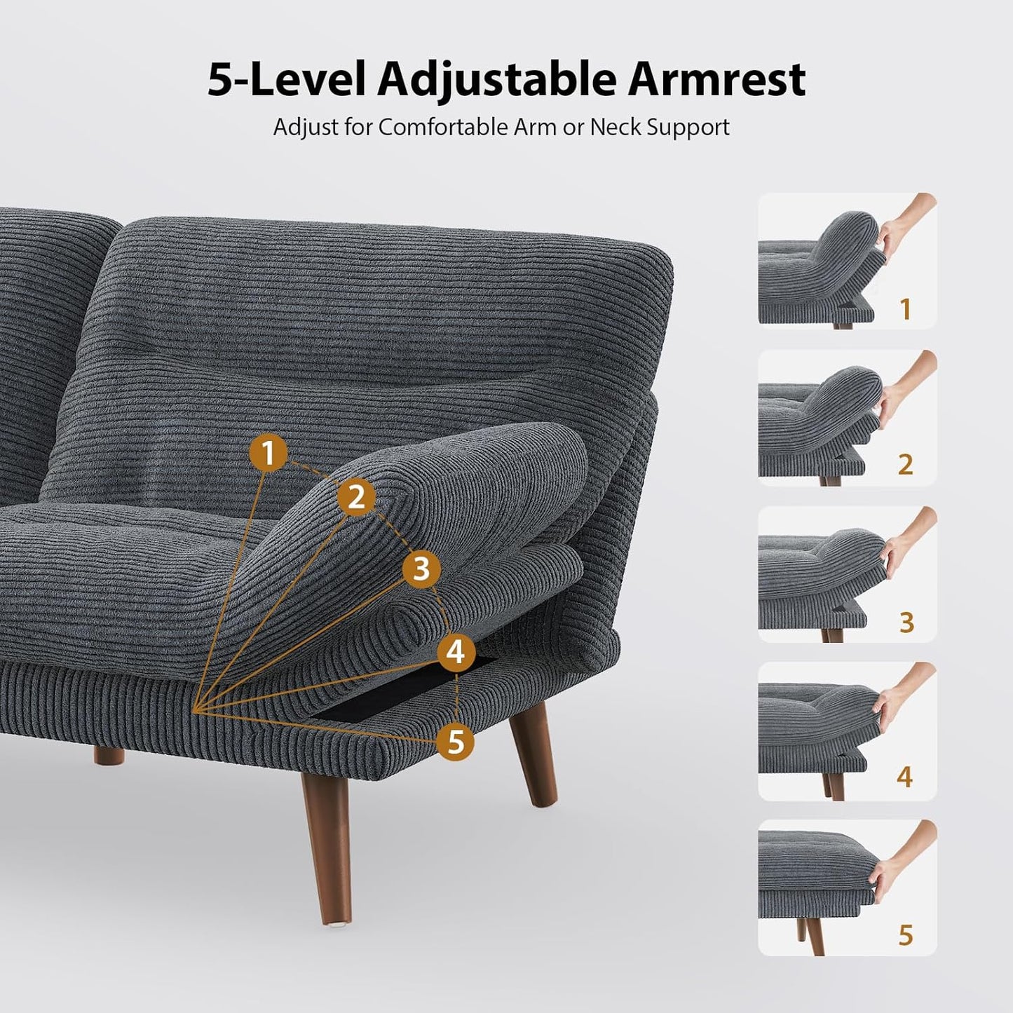 Convertible Futon Sofa Bed, 66 Inch Corduroy Futon Sofa Recliner Sofa Bed for Small Spaces, Playrooms or Offices