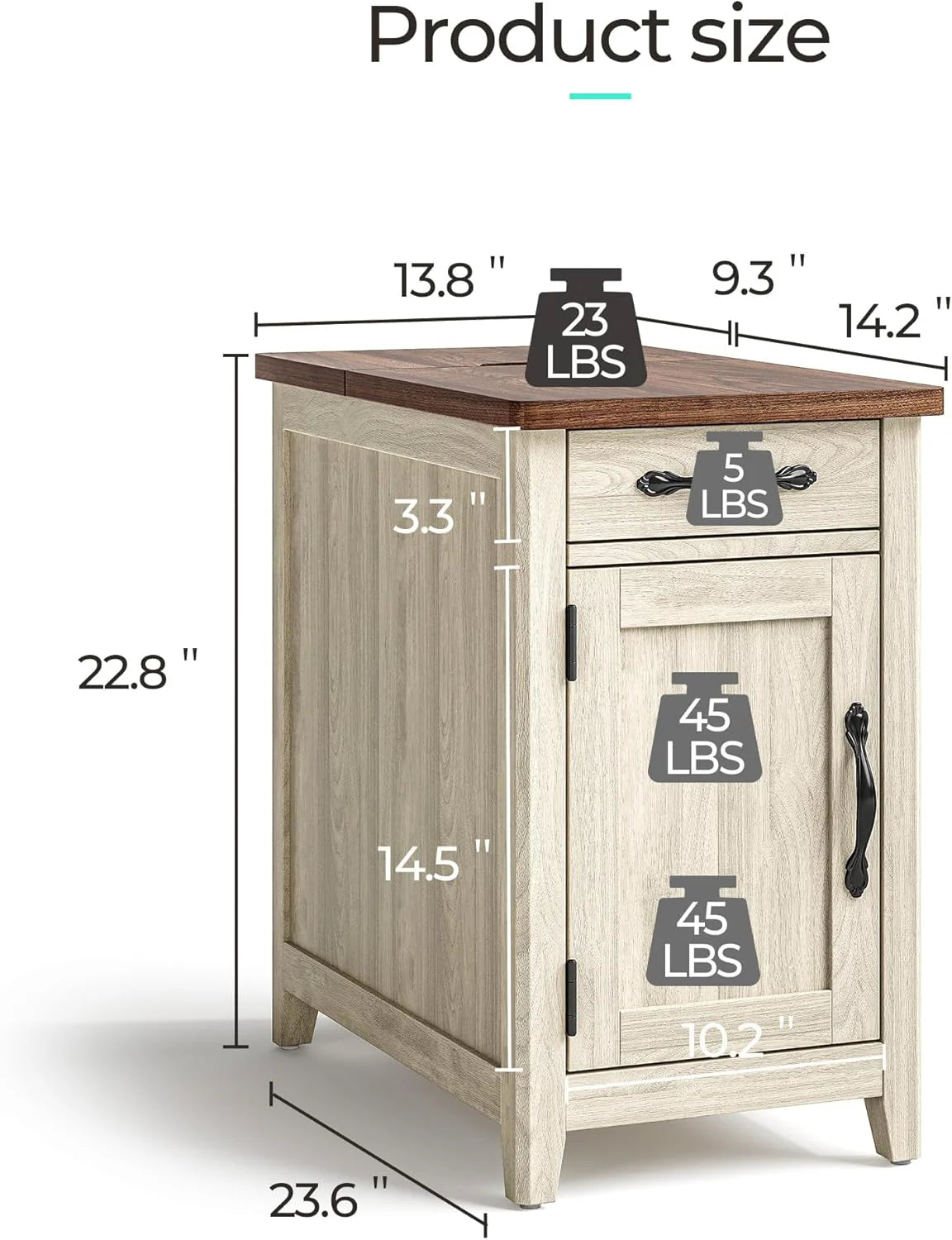 Farmhouse End Table Narrow Side Table Small Nightstand