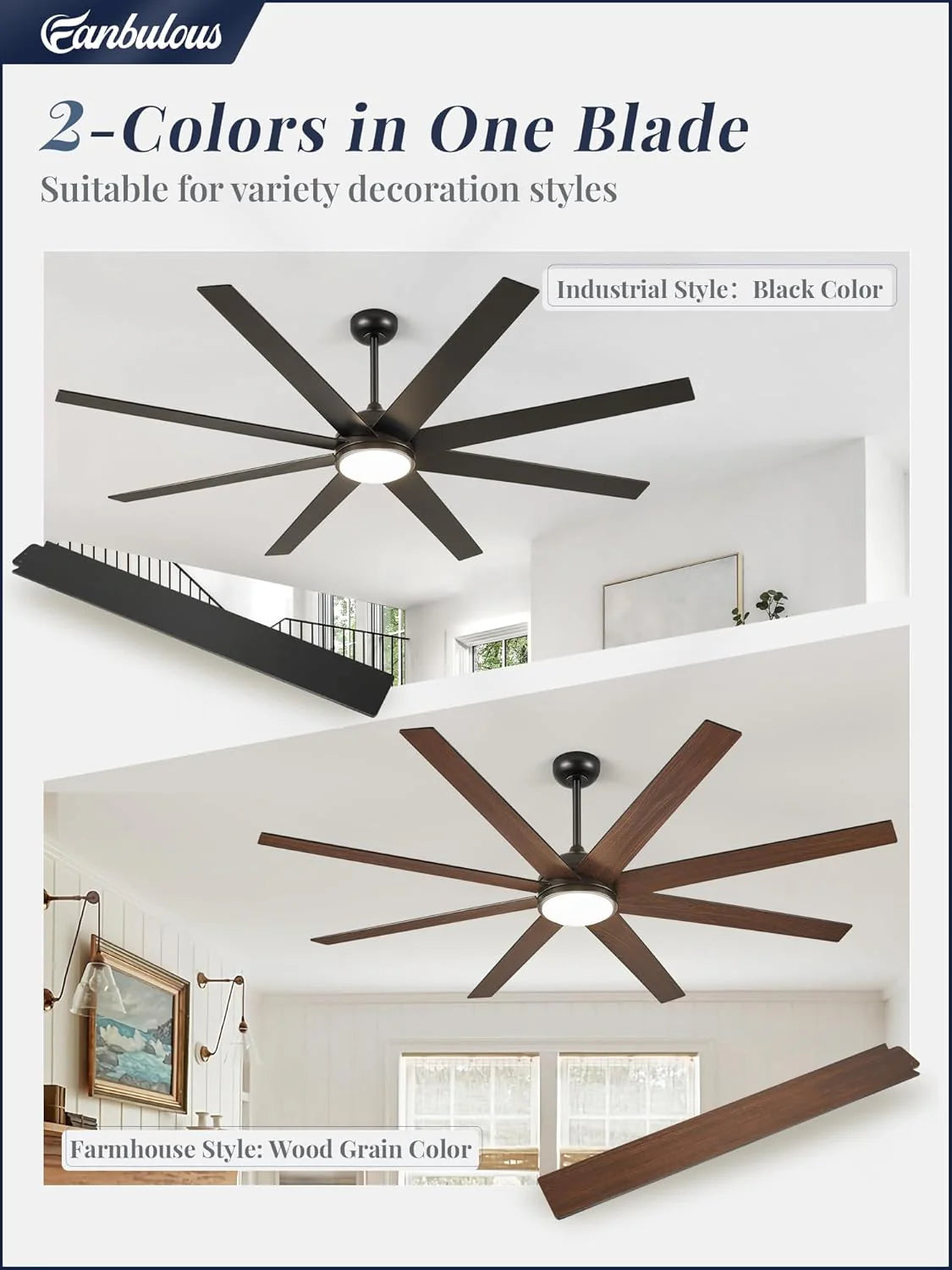 Ceiling Fan Indoor/Outdoor 8 Blades 65 inches
