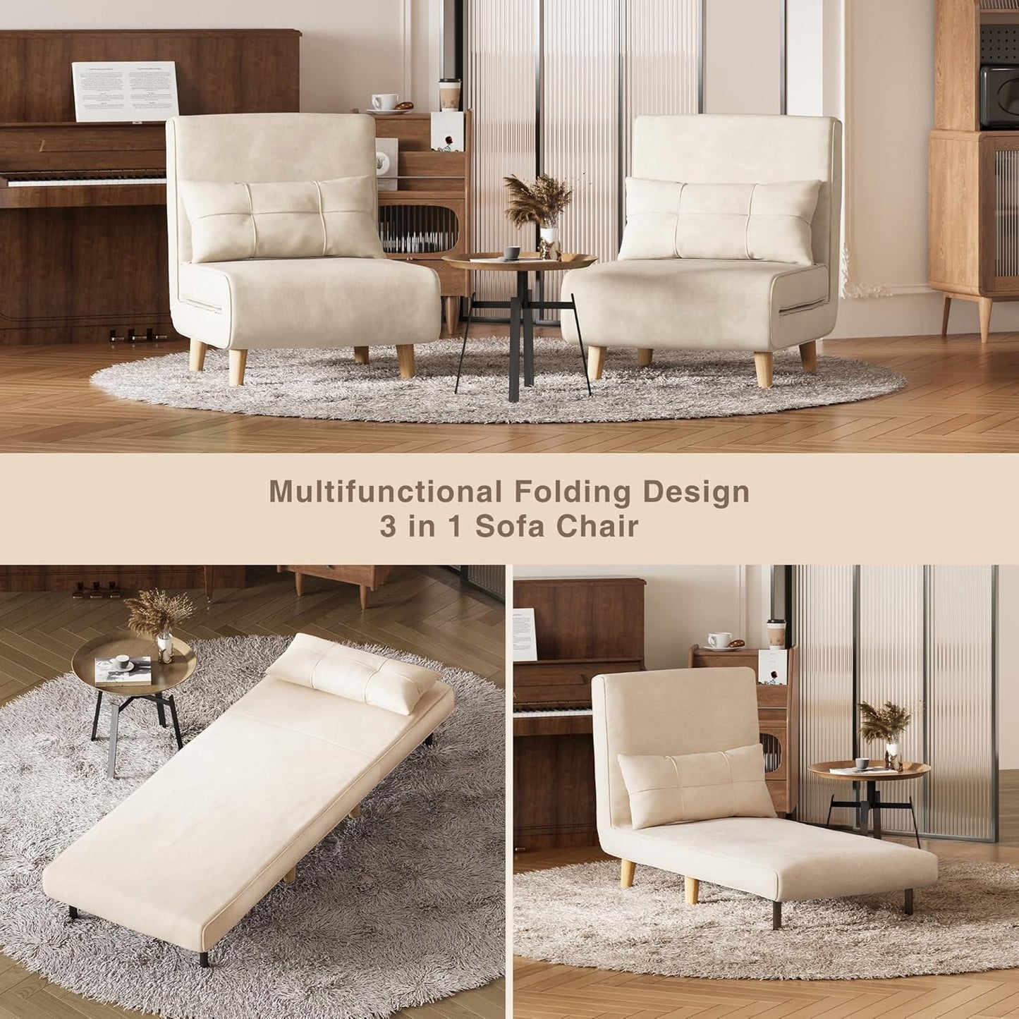 3-in-1 sleeper chair bed, convertible chair bed futon sofa with adjustable backrest