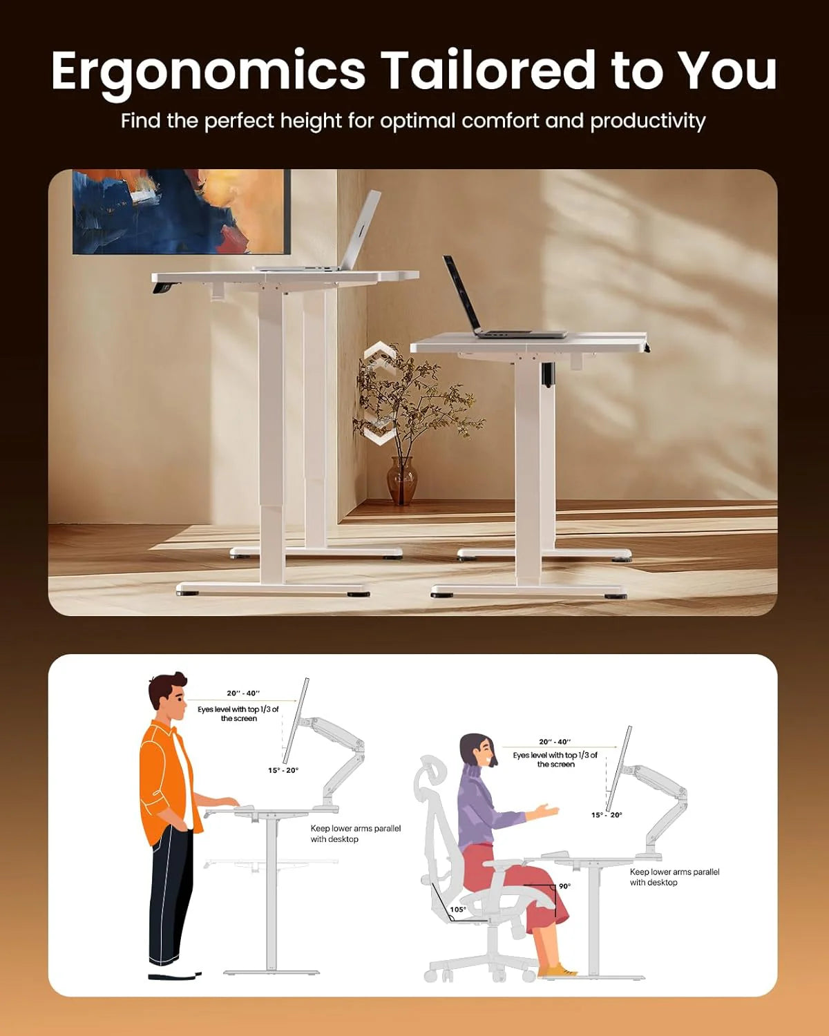 Height Adjustable Electric Standing Desk 47.2 x 23.6 Inches