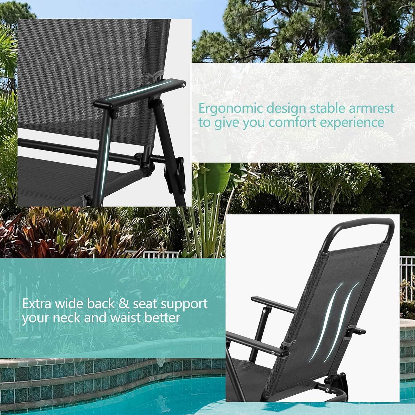 Vongrasig 6 Piece Folding Patio Dining Set,Small Metal Outdoor Garden Patio Table and Chair Set w/Umbrella for Lawn,Deck,Backyard,Black