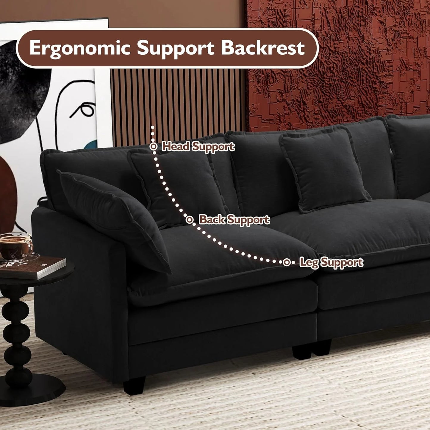 111.4 Inch L-Shaped Modern Sofa Modular Cloud Sofa with Ottoman, 4-Seater Chenille Deep Seat Sofa with Pillows for Living Room, Bedroom and Apartment, Beige