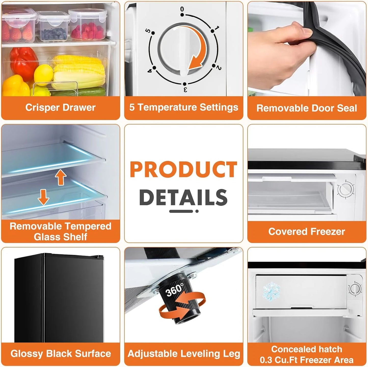 Sweetcrispy 3.2 Cu.Ft Mini Fridge with Freezer Small Refrigerator Single Door Adjustable Thermostat Energy-efficient Low Noise, Compact Fridge for Bedroom, Office, Dorm (Black)