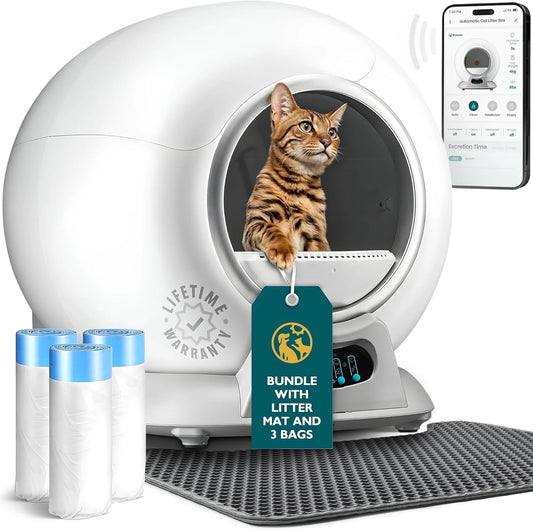 Self Cleaning Litter Box with Auto Safety Sensors for Multiple Cats - Automatic Cat Litter Box Self-Cleaning - Covered Odor Removal with APP Control - Compatible On All WiFi
