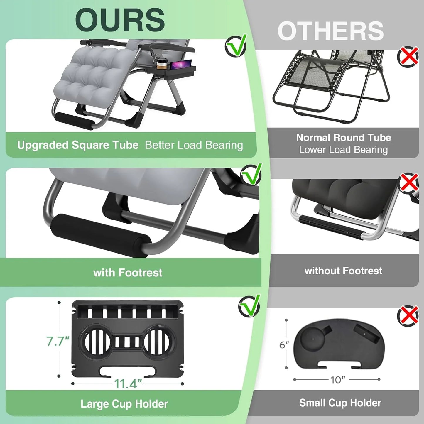 Indoor and outdoor patio chair folding lounge chair zero gravity chair with removable cushion camping lounge chair