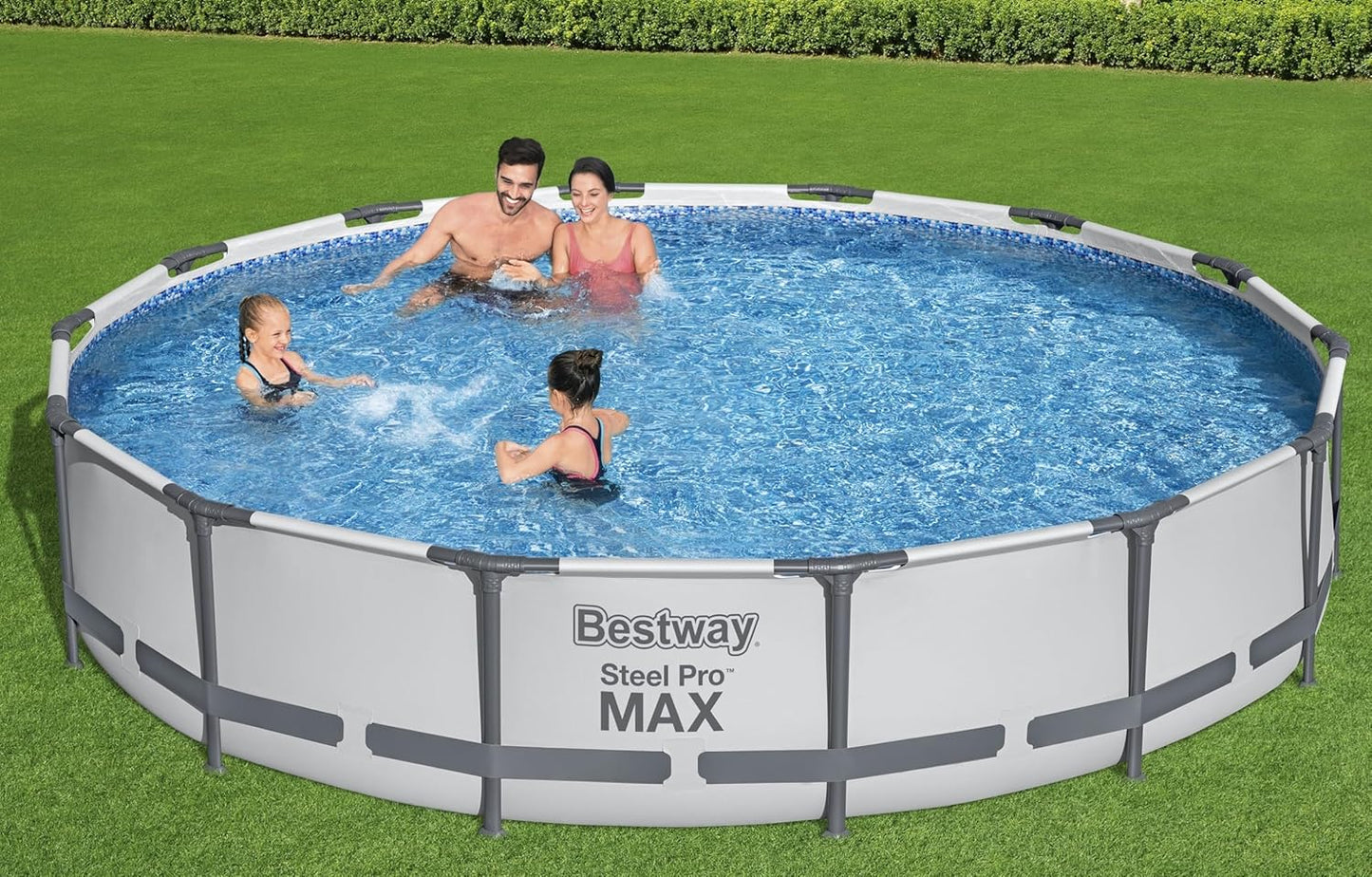 Steel Pro MAX 10 Foot x 30 Inch Round Metal Frame Above Ground Outdoor Backyard Swimming Pool Set with 330 GPH Filter Pump