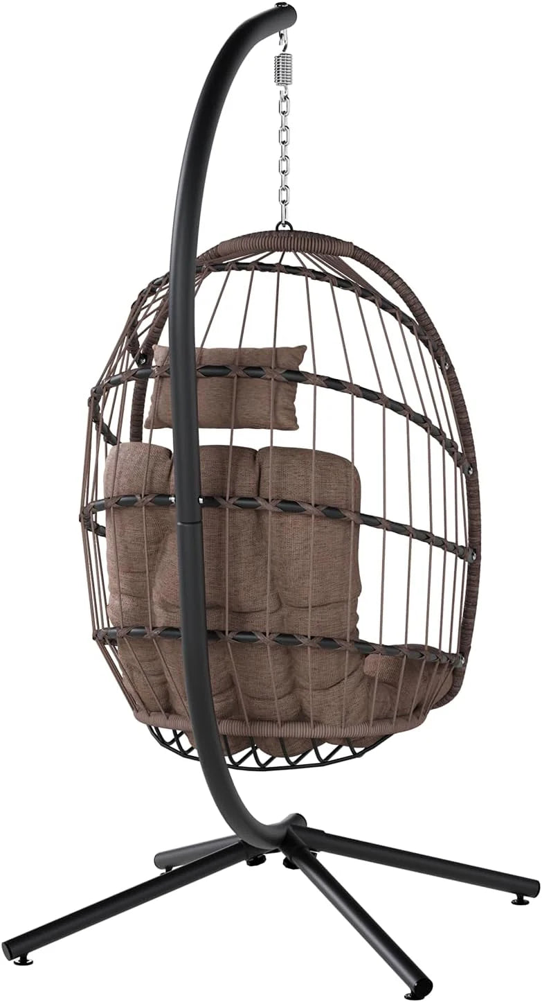 SWITTE Egg Chair Outdoor with Stand, Indoor Wicker Hanging Egg Swing Chair with Cushion, 350lbs Capacity for Patio, Bedroom