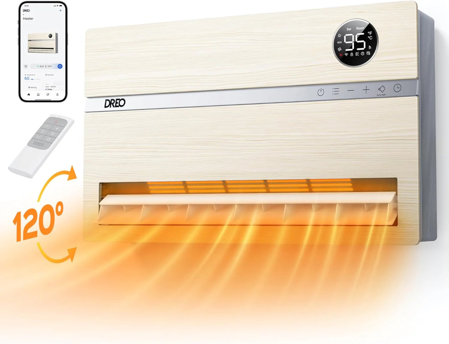 Smart wall mounted heater, bedroom electric heater, 1500W adjustable thermostat 24-hour timer easy to install indoor heater