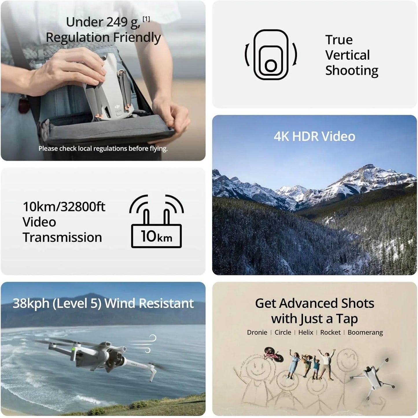 DJI Mini 3, Drones with Camera for Adults 4K, 38-min Flight Time, up to 32800ft (10km) Video Transmission, True Vertical Shooting, GPS Auto Return Integrated, Mini Drone with Camera for Beginners