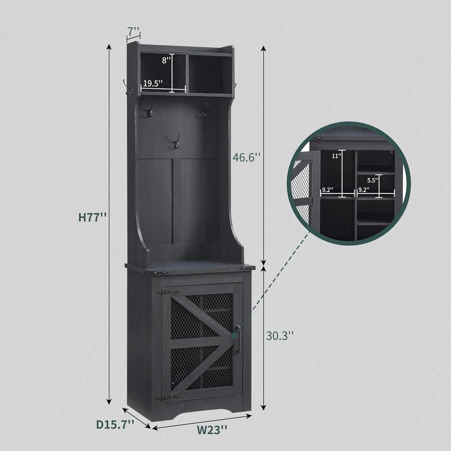 JXQTLINGMU 59-inch Farmhouse Foyer Tree with Shoe Storage, Entryway Bench Foyer Coat Rack Cabinet