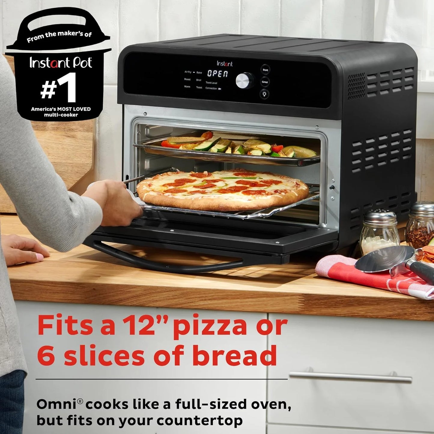 Instant Pot Omni Plus 19QT/18L Toaster Oven Air Fryer, 10-in-1 Functions, Fits 12" Pizza, Crisp, Broil, Bake, Roast, Toast, Warm, Convection, 100+ In-App Recipes, from the Makers of Instant Pot, Black