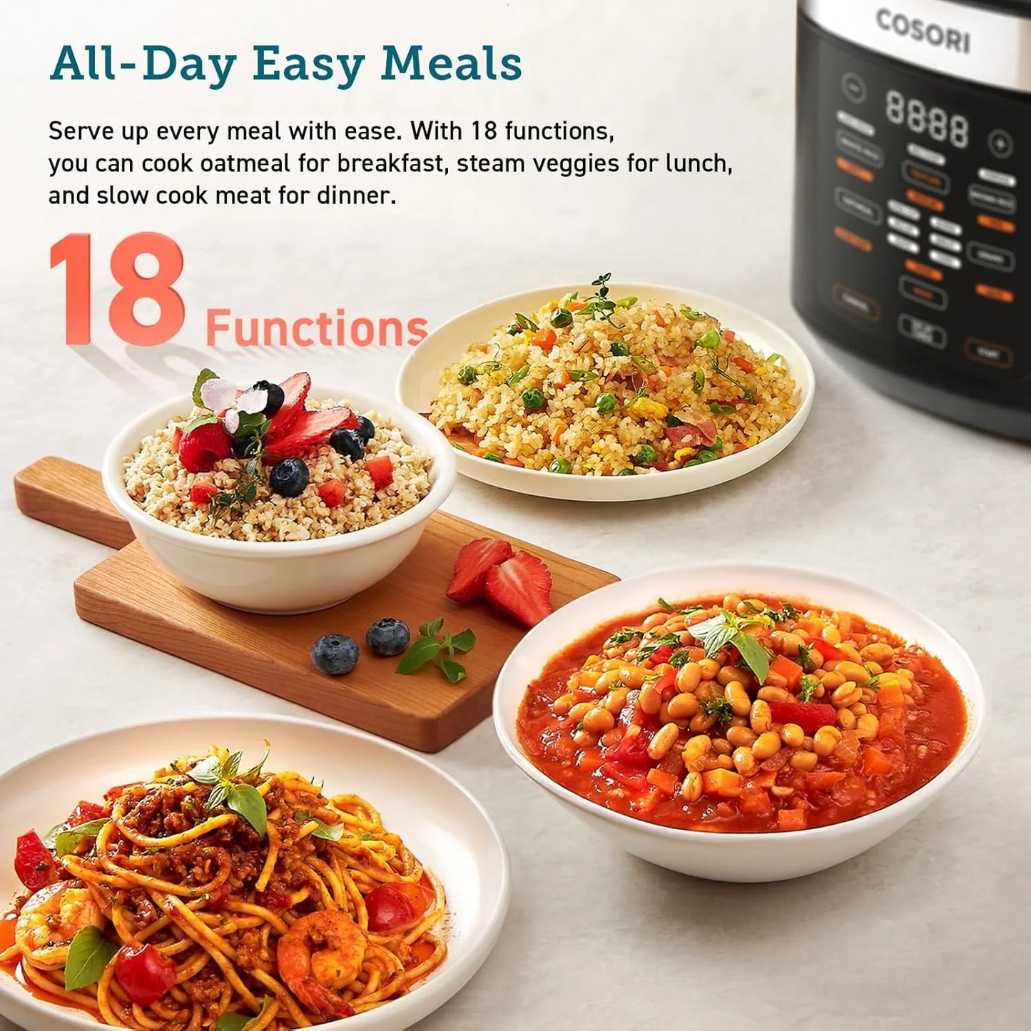 COSORI 6-Quart Stainless Steel Pressure Cooker Multi-Function Cooker with Ceramic Inner Pot for Rice, Slow Cooking, Sous Vide, and Stir-frying