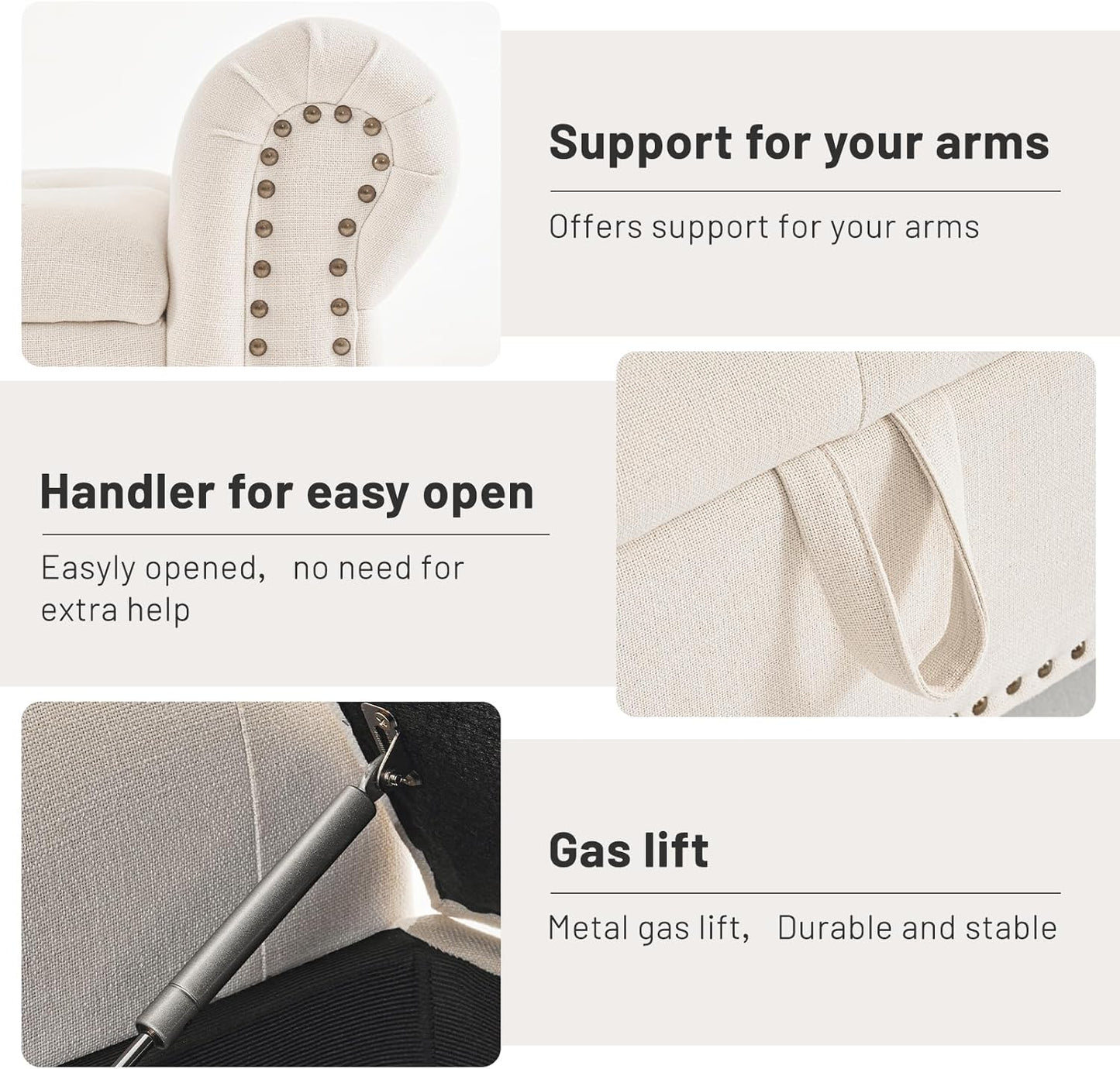 Furniliving Modern Storage Ottoman Bench, Sherpa Ottoman End of Bed Bench with Solid Wood Legs Upholstered Ottoman Benches with Storage Indoor Bench