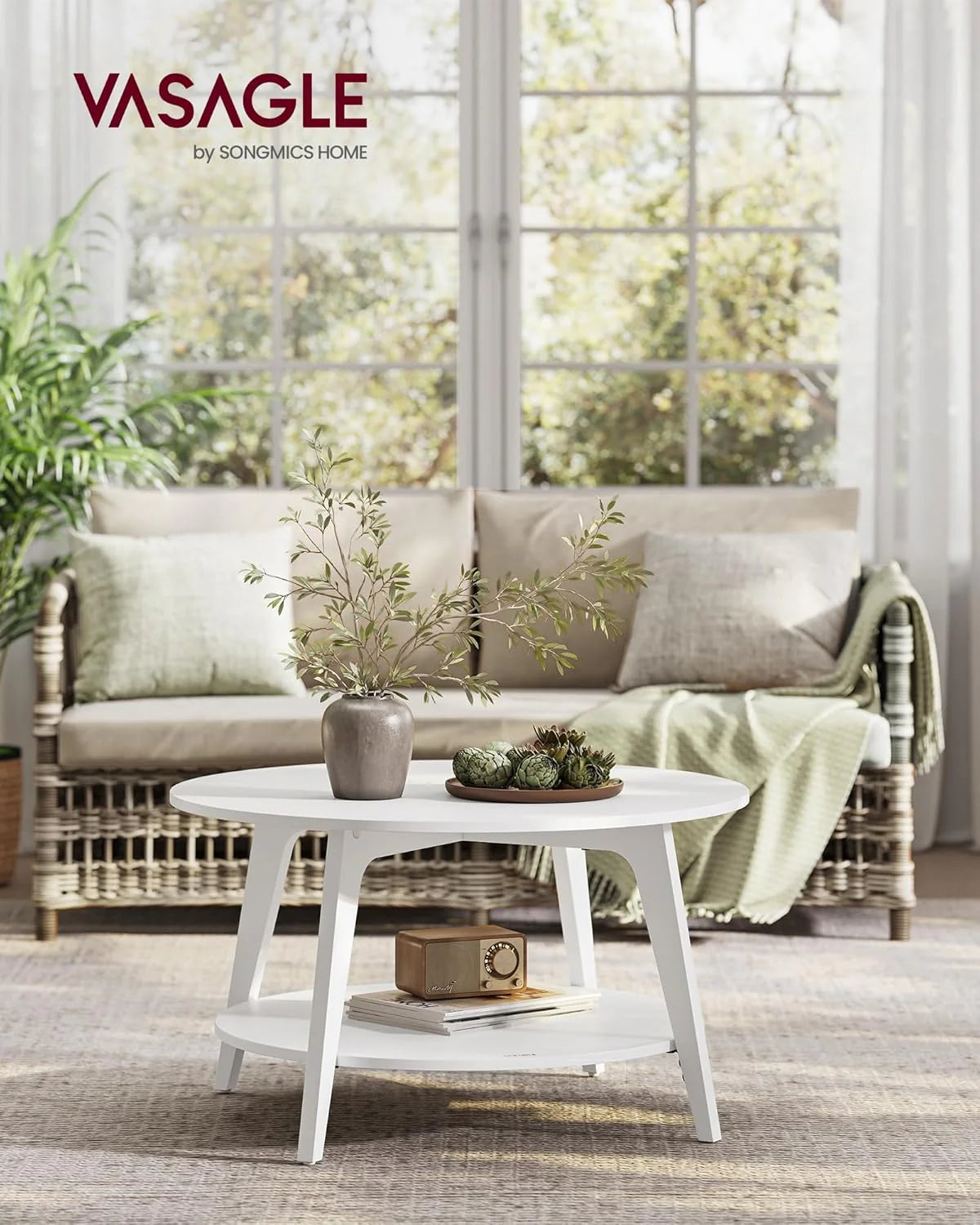 VASAGLE Round Coffee Table, 2 Tier Coffee Table with Storage, for Living Room, 31.5 x 17.7 Inches