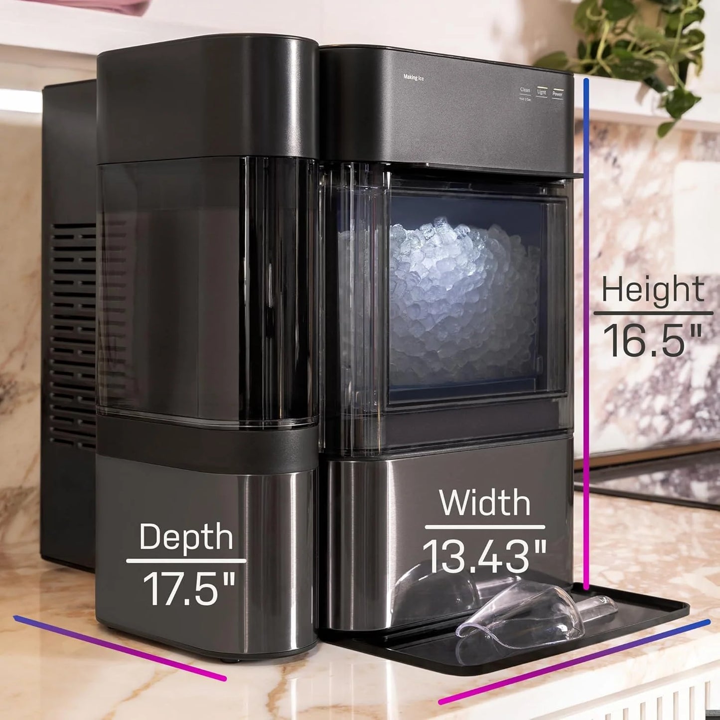 GE Profile Opal 2.0 XL with 1 Gallon Tank, Chewable Crunchable Countertop Nugget Ice Maker, Scoop included, 38 lbs in 24 hours, Pellet Ice Machine with WiFi & Smart Connected, Stainless Steel