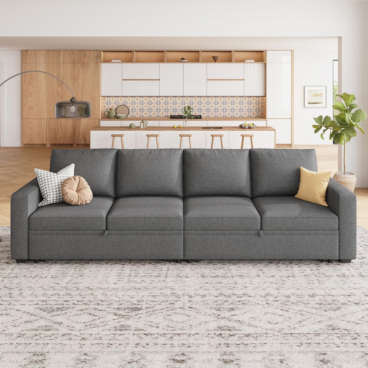 HONBAY Modular Sectional Sleeper Sofa with Pull Out Bed, L Shaped Couch with Storage Seat, Convertible Sectional Couches for Living Room