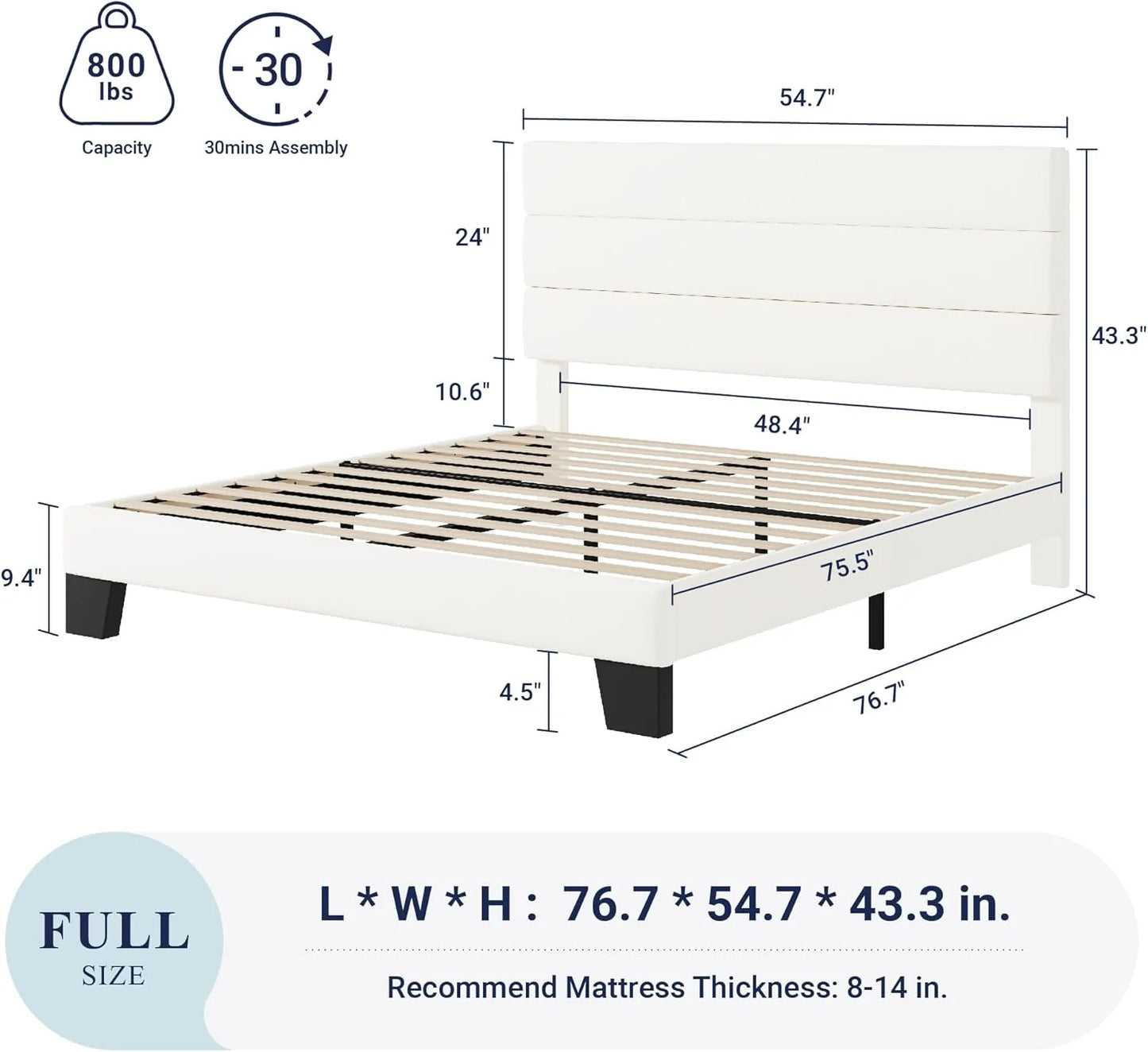 Allewie Queen Size Platform Bed Frame with Fabric Upholstered Headboard and Wooden Slats Support, Fully Upholstered Mattress Foundation/No Box Spring Needed