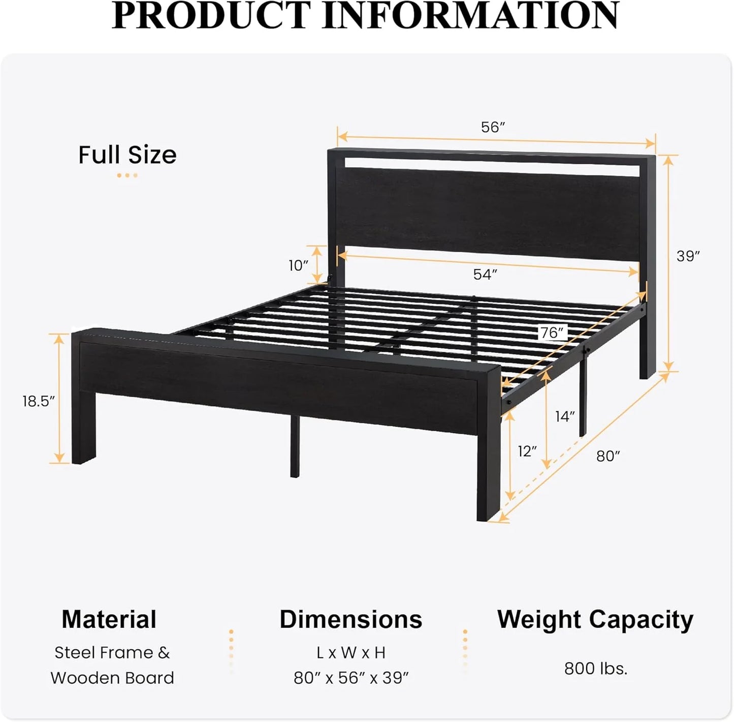 SHA CERLIN 14 Inch Full Size Metal Platform Bed Frame with Wooden Headboard and Footboard, Mattress Foundation, No Box Spring Needed, Large Under Bed Storage, Non-Slip Without Noise, Mahogany