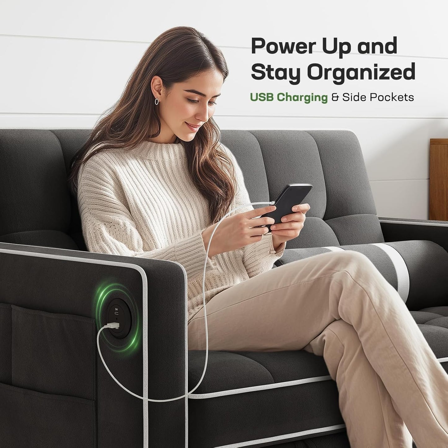 Sofa Bed 3-in-1 Convertible Sleeper Sofa