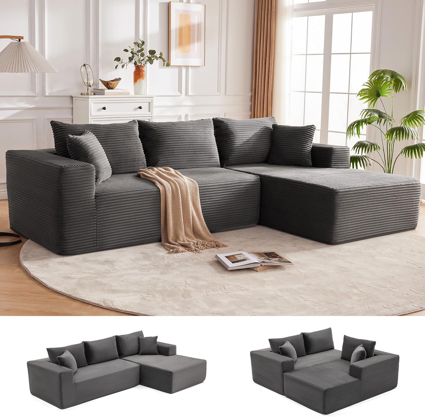 110-inch cloud sofa, boneless sofa in the living room, modular sofa with deep seats