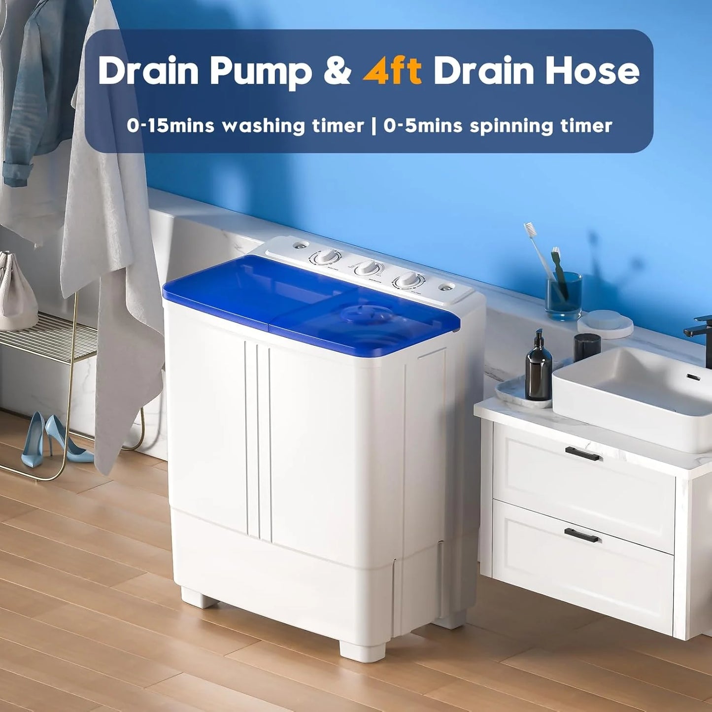 Auertech Portable Washing Machine 28lb Twin Tub Washing Machine Mini Compact Washing Machine with Drain Pump