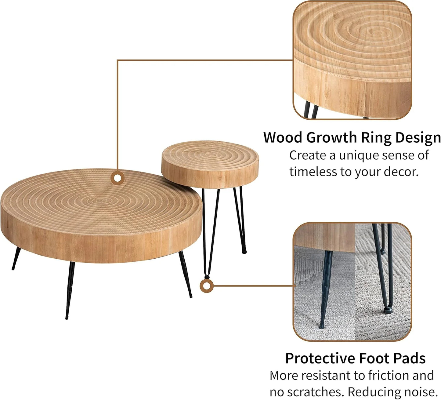 Two-Piece Modern Farmhouse Living Room Coffee Table Set, Round Nesting Tables