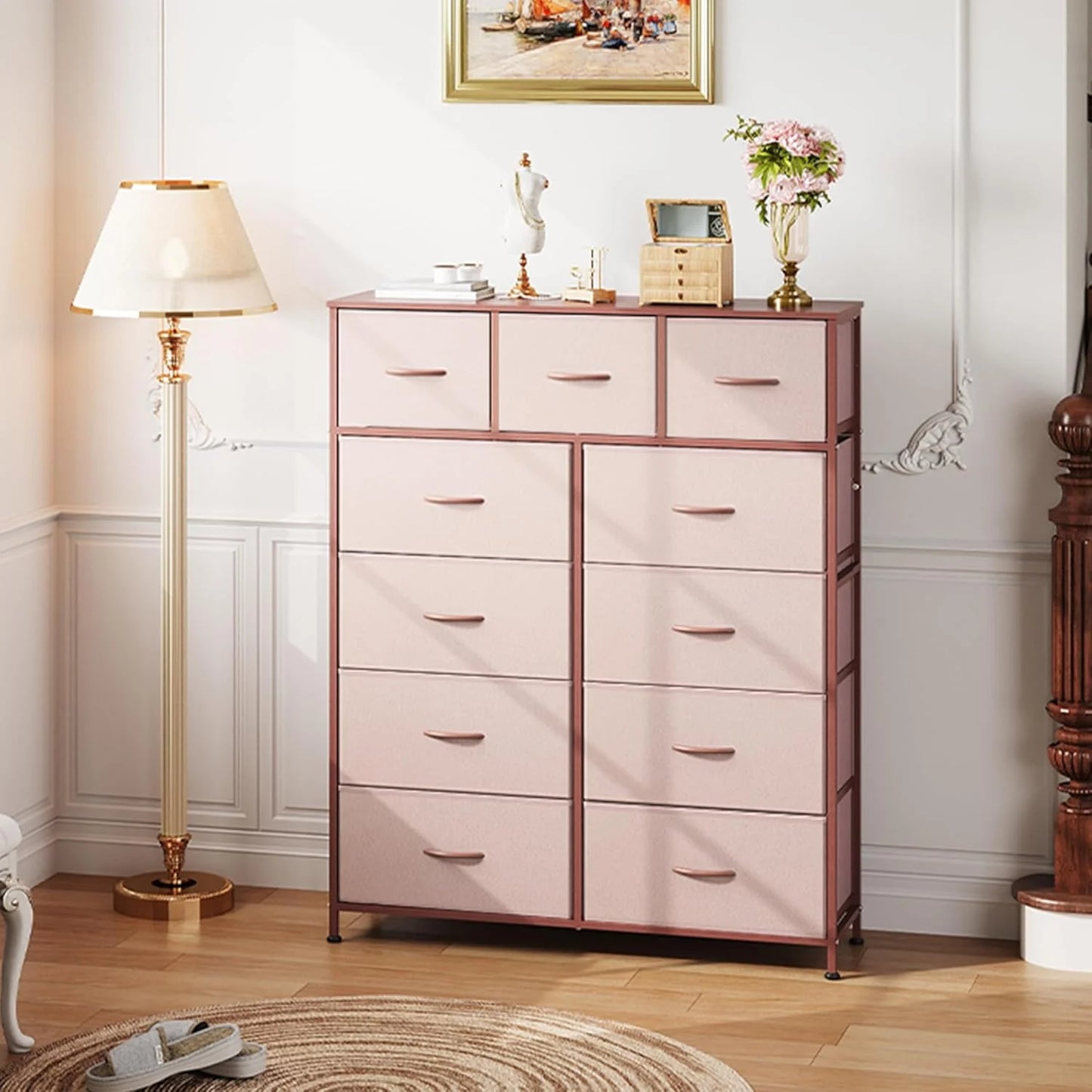 Storage Organizer Unit with 11 Fabric Bins, Storage Drawers Organizer with Steel Frame, Tall Storage Tower Organizaton