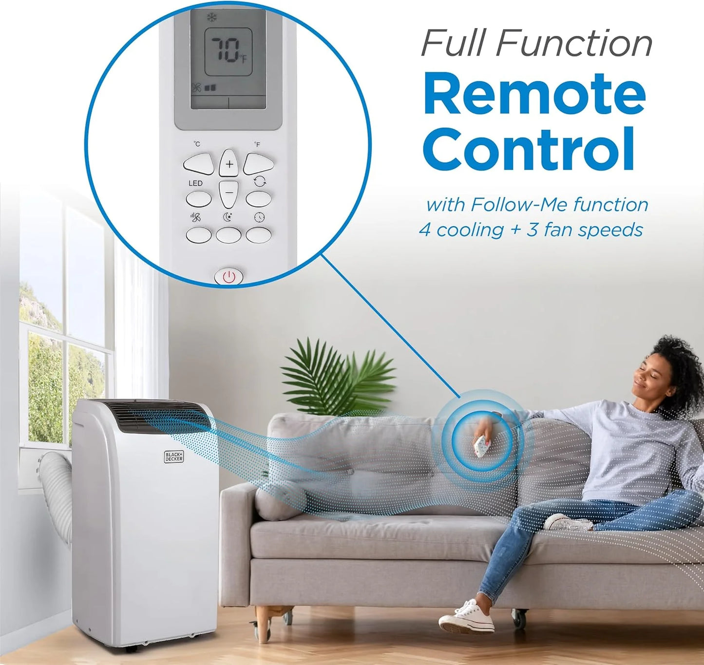 BLACK+DECKER 10,000 BTU Portable Air Conditioner for Rooms up to 450 Sq. with Remote Control, White