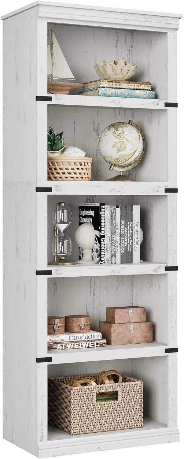 5 Tier Bookcase Farmhouse Book Shelf with Storage Open Display Bookshelves