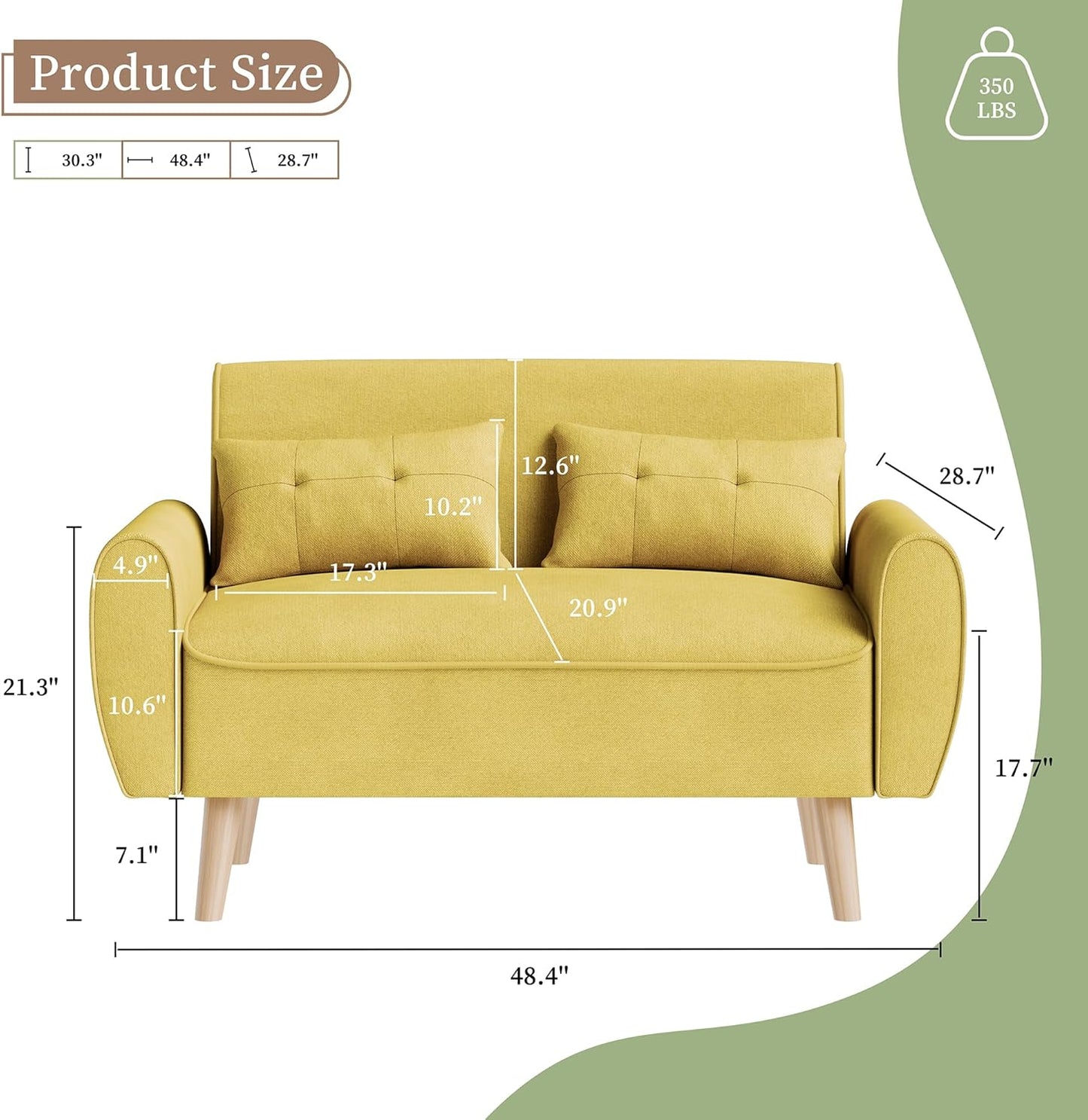 47" Small Modern Loveseat Sofa