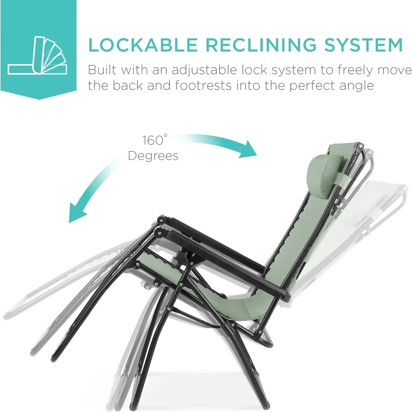 Best Choice Products Folding Zero Gravity Outdoor Recliner Patio Lounge Chair w/Adjustable Canopy Shade, Headrest, Side Accessory Tray, Textilene Mesh - Peacock Blue