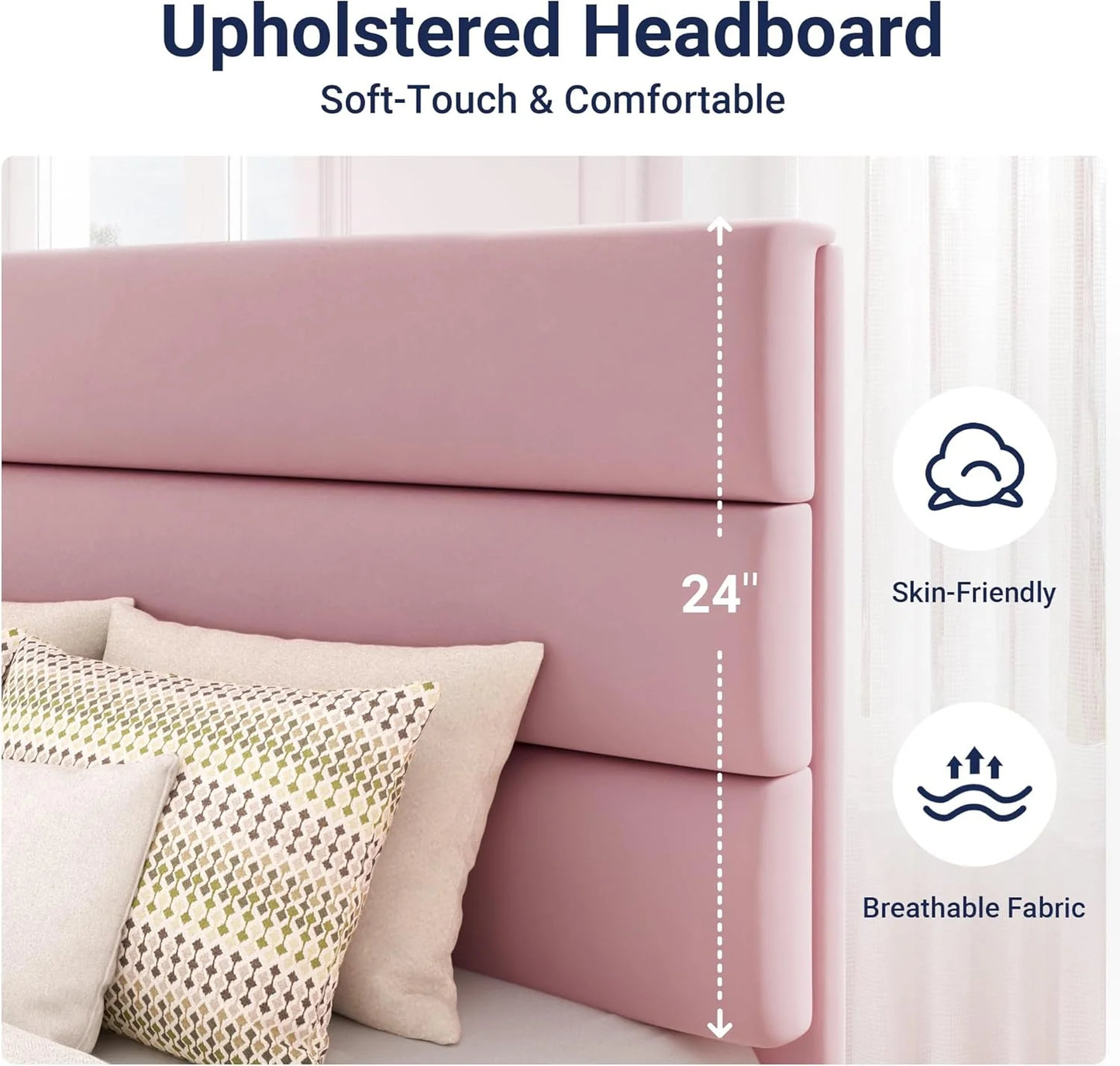 Allewie Queen Size Platform Bed Frame with Fabric Upholstered Headboard and Wooden Slats Support, Fully Upholstered Mattress Foundation/No Box Spring Needed