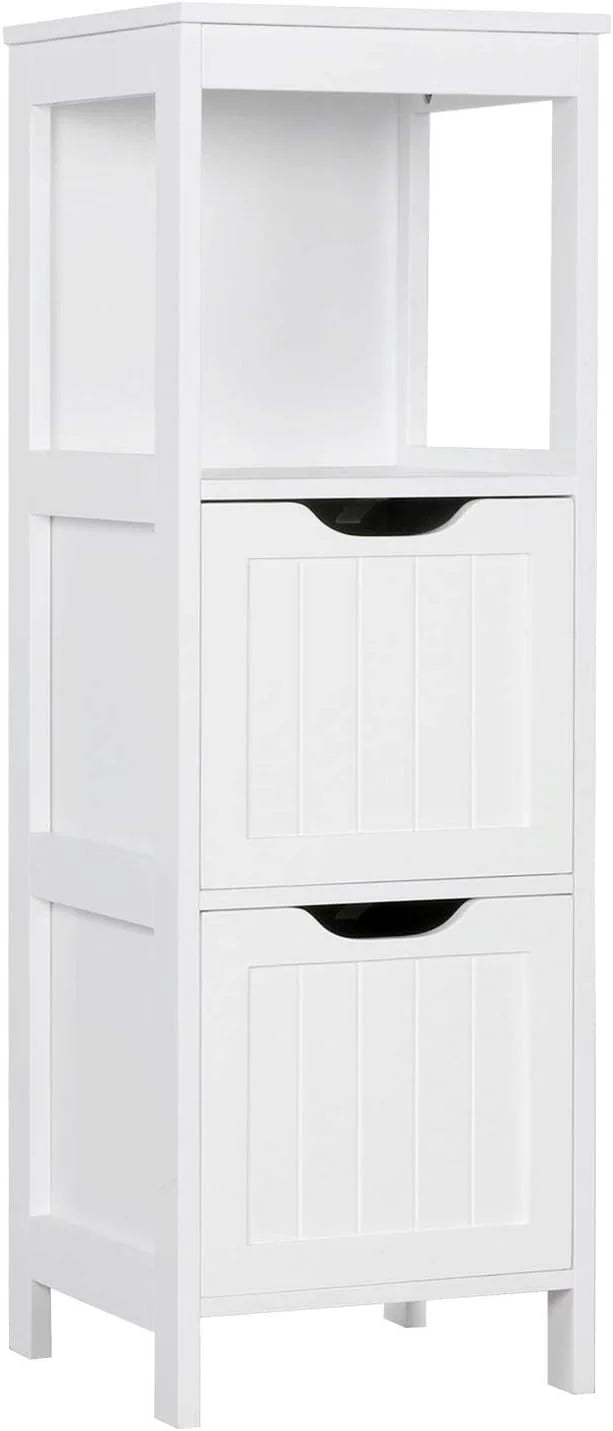 Bathroom Floor Cabinet, Wooden Storage Cabinet with 2 Drawers, Multifunctional Side Organizer Rack Stand Table