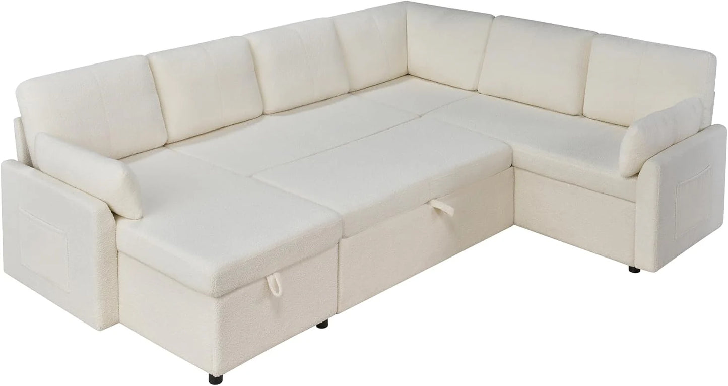 VanAcc Sofa Bed, Sleeper Sofa with Storage Chaise- 2 in 1 Pull Out Couch Living Room, Comfy Sleeper Couch