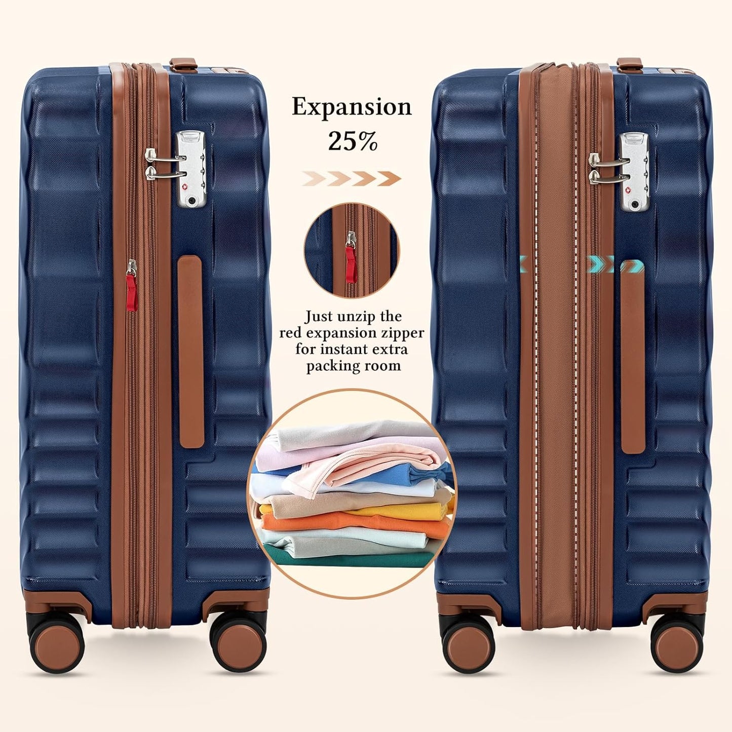5 piece luggage set expandable suitcase 22x14x9 aviation certified durable waterproof travel set