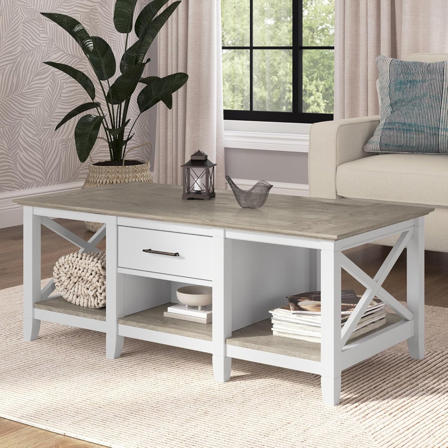 Key West Coffee Table with Storage in Washed Gray