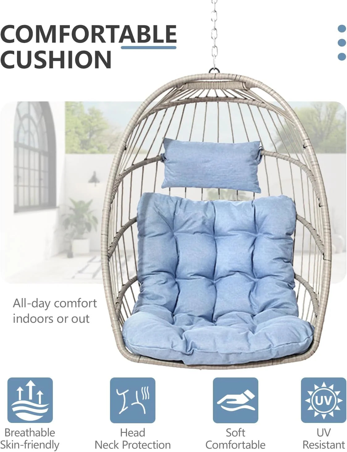SWITTE Egg Chair Outdoor with Stand, Indoor Wicker Hanging Egg Swing Chair with Cushion, 350lbs Capacity for Patio, Bedroom