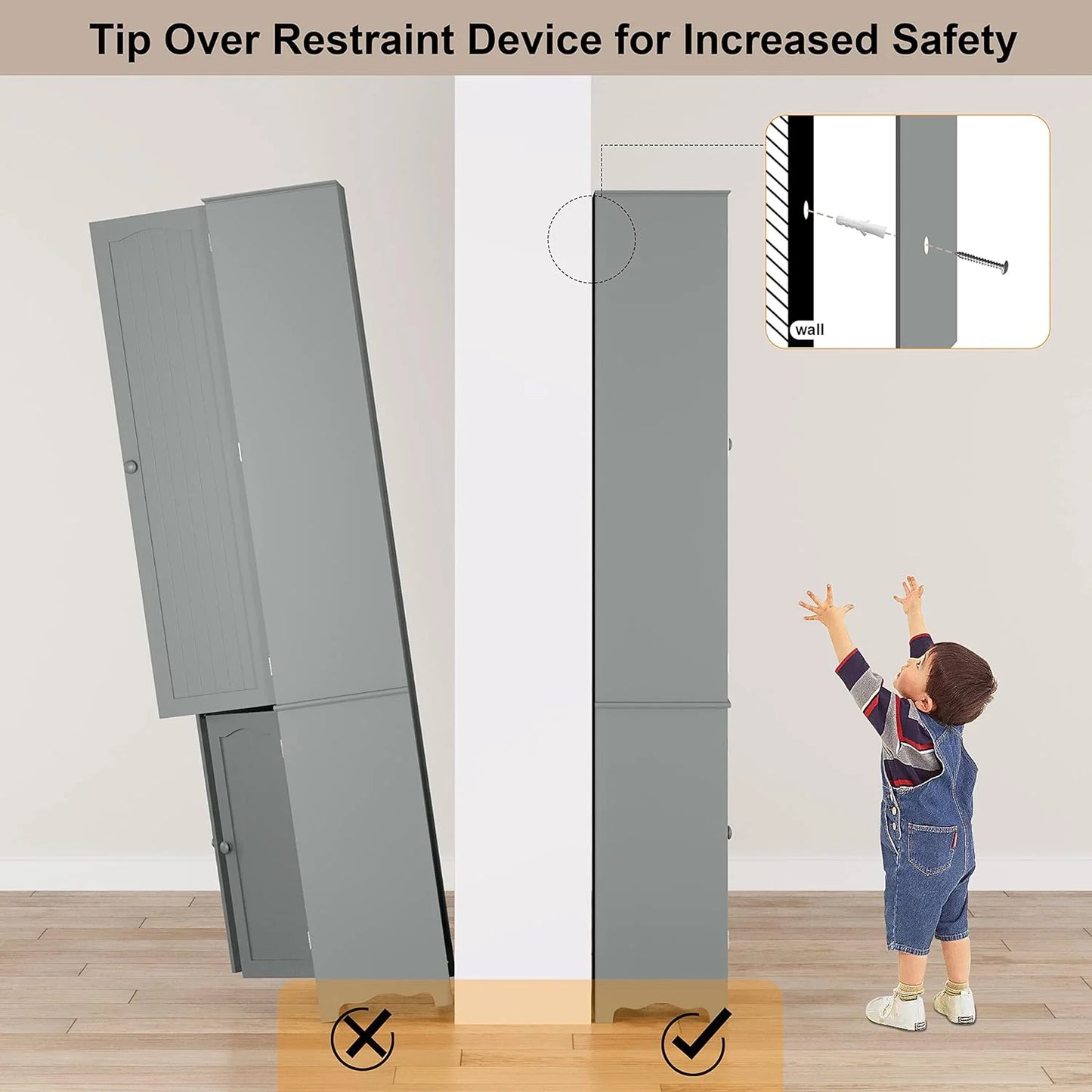 Tall Pantry Cabinet, Freestanding Storage Cabinet, Wooden Kitchen Pantry with 4 Doors and 5 Shelves, 72" Floor Cabinet Organizer