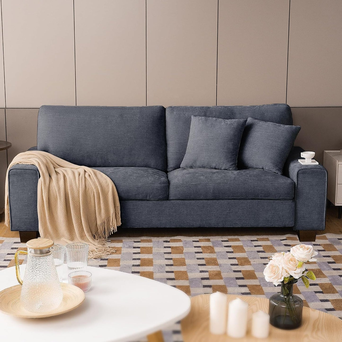 DOPEDIO living room double sofa, chenille lounge chair, removable, solid wood frame