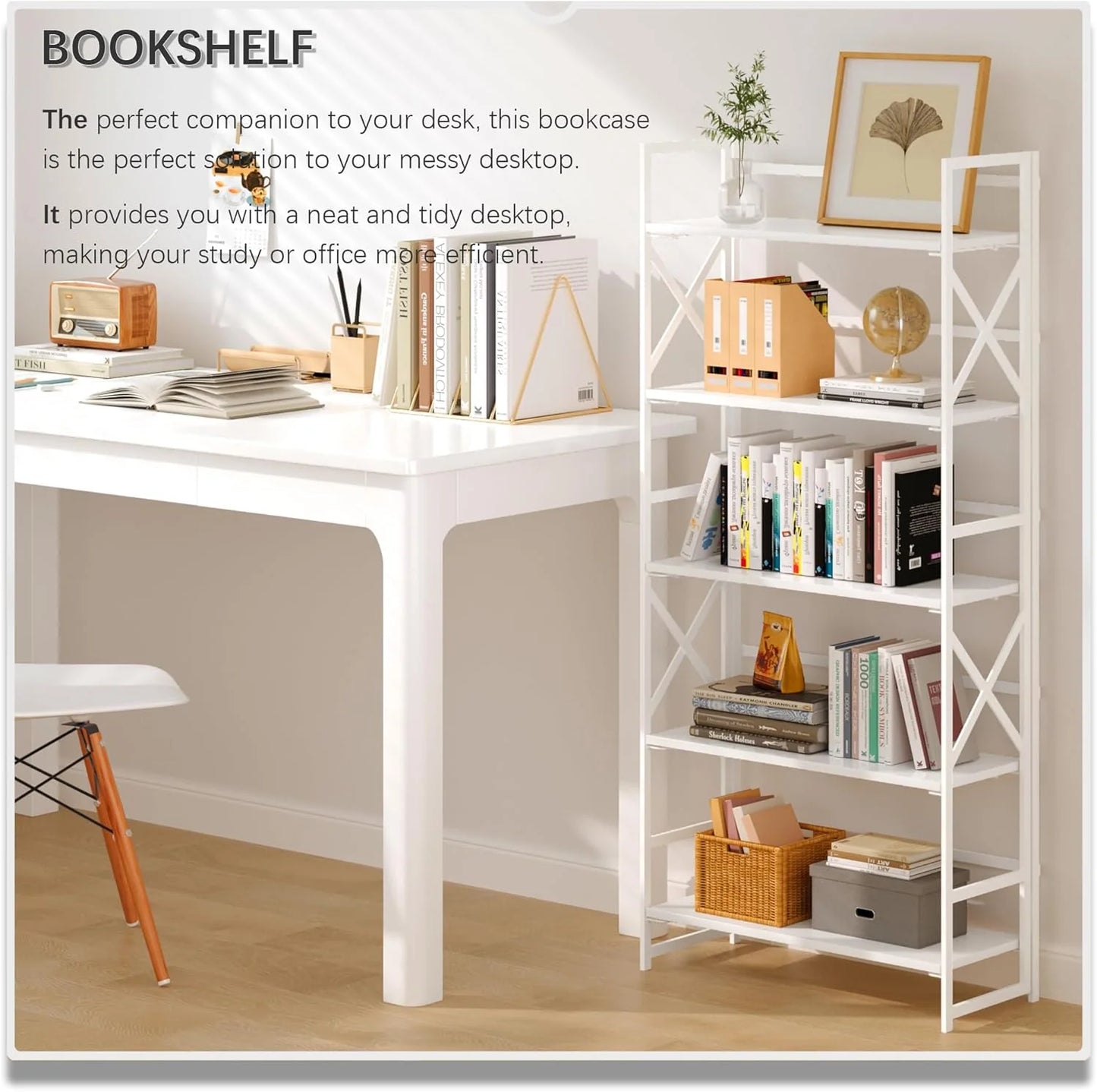 5 Tiers No Assembly Book Shelves 51.2" H Folding Bookshelf Bookcase